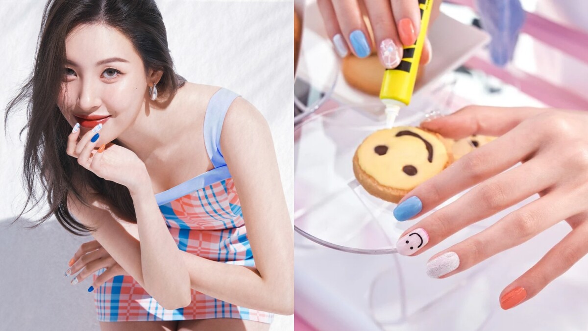 EDGEU凝膠美甲貼(左)#428 JOYFUL CHECK、(右)#426 YUMMY COOKIES。