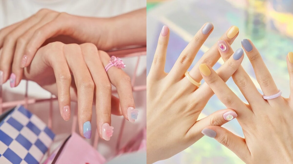 EDGEU凝膠美甲貼(左)#316 CHEWY GUMMY BEAR、(右)#307 GLOW COTTON CANDY。