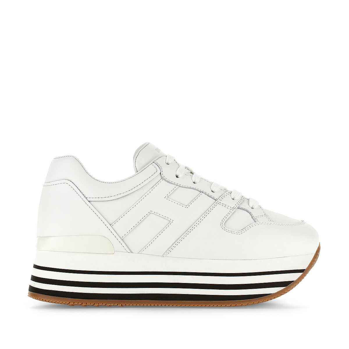 HOGAN Maxi Platform 白色皮革條紋厚底球鞋，NT24,000。