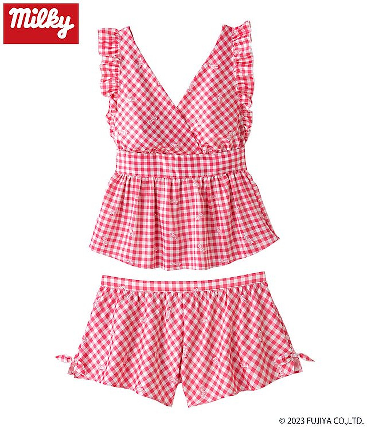Peach John X milky牛奶妹經典紅格紋睡衣組,NT 1,690