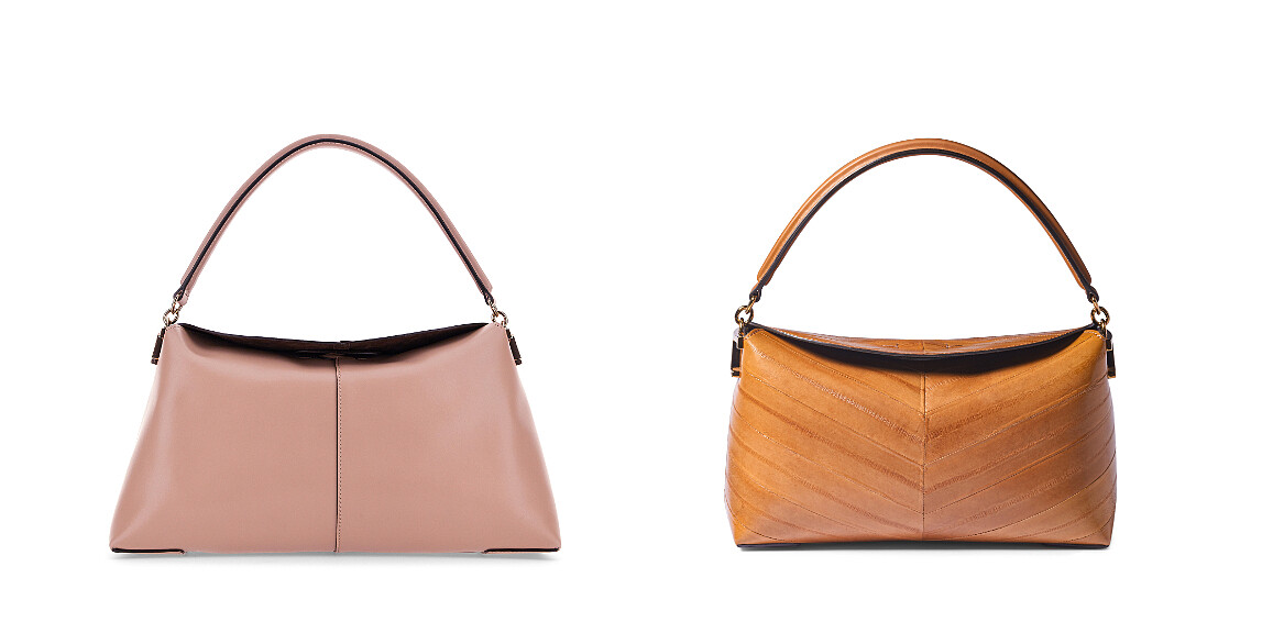 (左至右)T Case粉色皮革手提包NT88,300、T Case皮革紋理手提包NT86,900