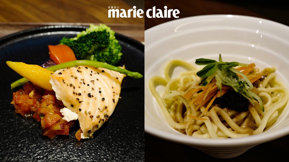 鮭魚蘆筍佐番茄莎莎醬、芝麻素醬擔擔麵