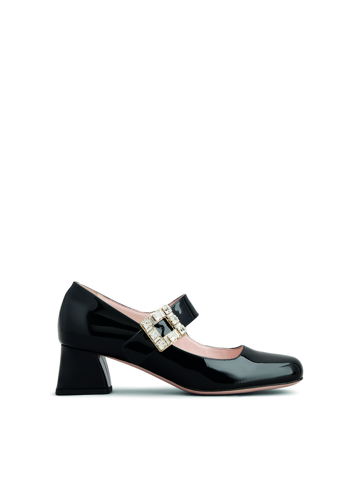 Roger Vivier Tres Vivier 黑色漆皮鑽飾跟鞋，NT58,900。