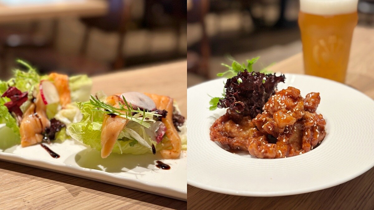 義式蘿美鮭魚沙拉、震大東泉招牌炸雞