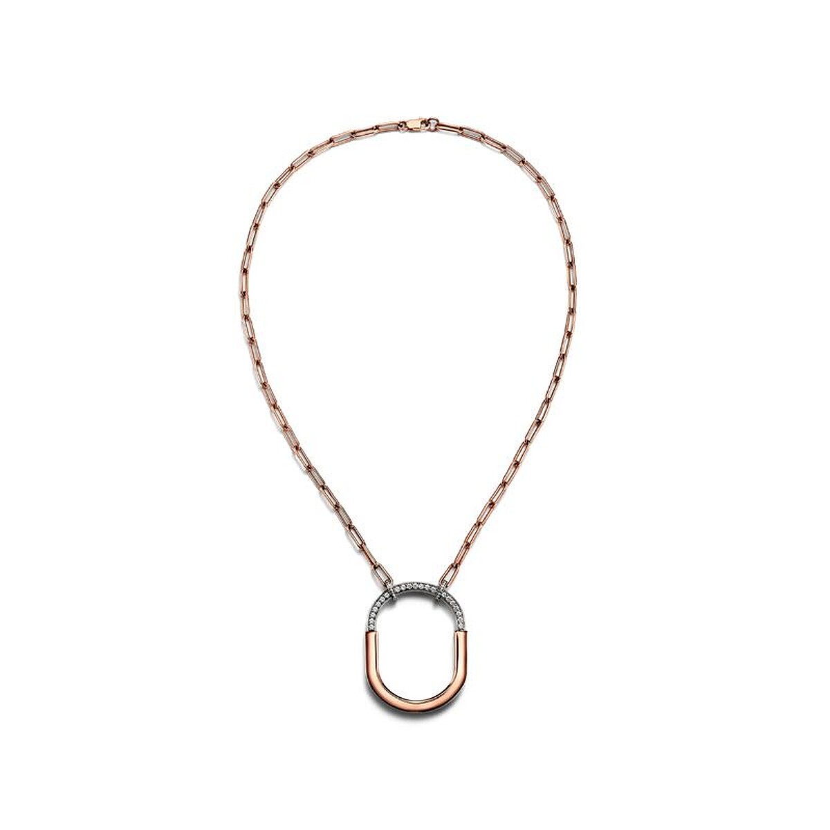 Tiffany Lock 18K白金與玫瑰金鑲鑽項鍊