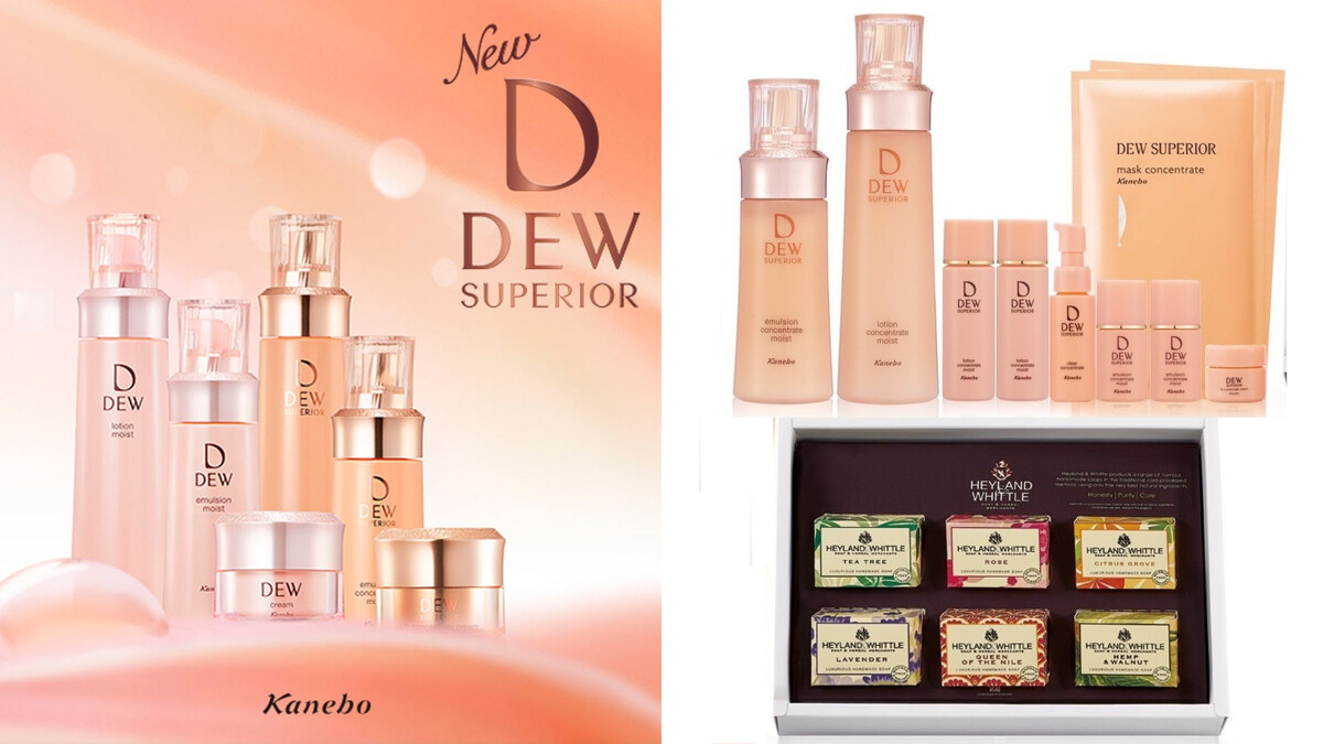 KANEBO潤活保濕完美組特價NT$4,995(價值NT$15,540),組合包括: 精純露150ml+40mlx2+精純乳100ml+20mlx2+角質美容液20ml+緊緻霜8g精純修護膜x2+H&W英倫薇朵手工皂禮盒(限量80組)。