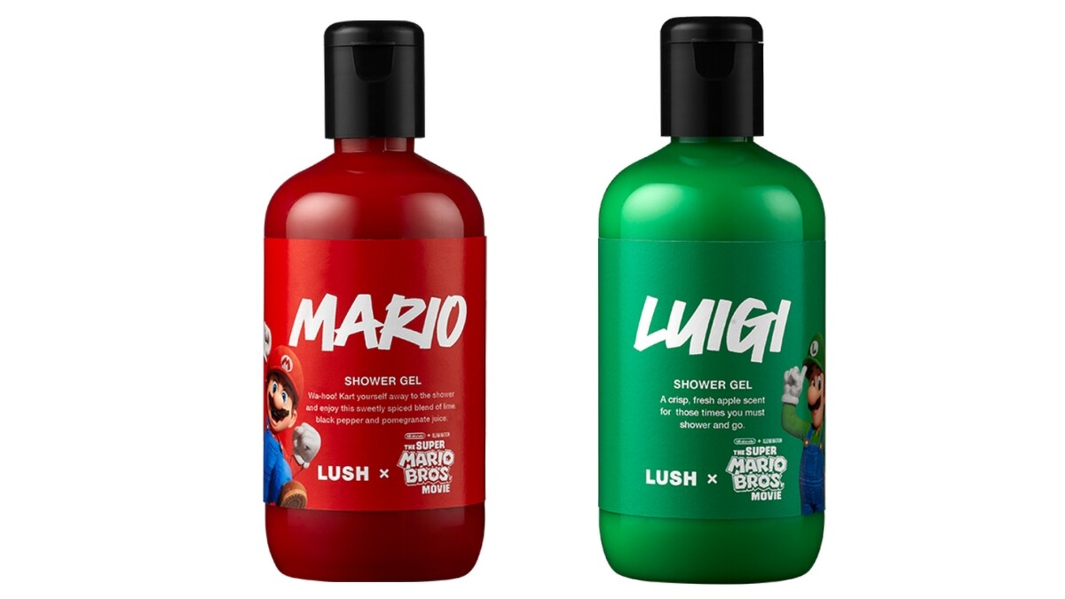 LUSH瑪利歐沐浴露、路易吉沐浴露110g，NT500、280g，NT900、560g，NT1450