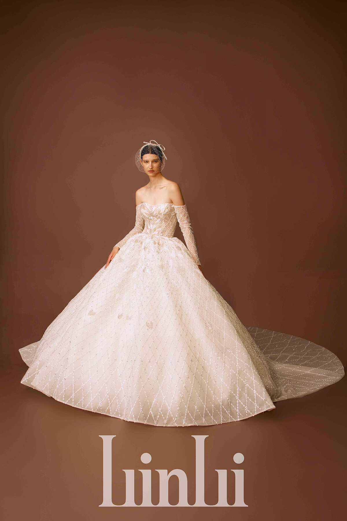 Kristal heart 愛心菱格裸縫白紗