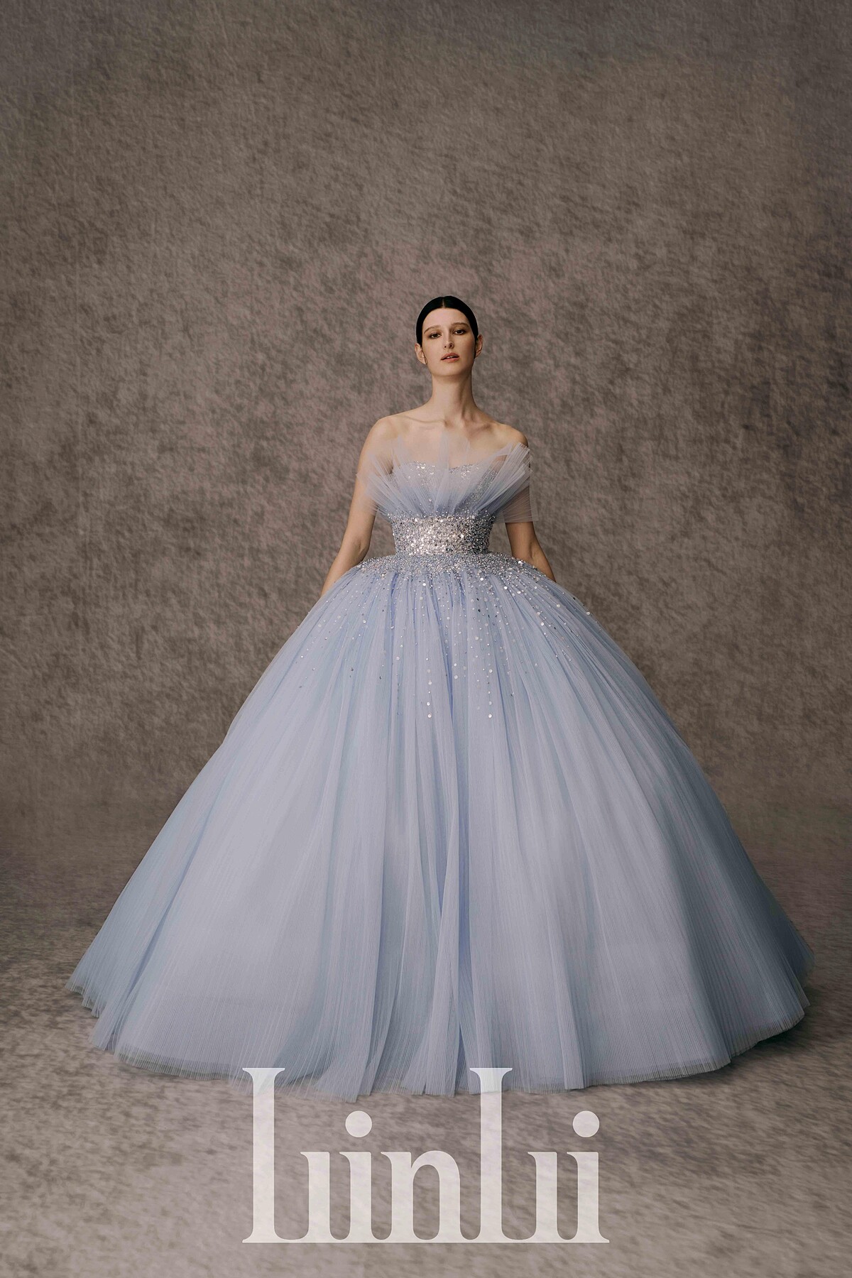 銀紫星鑽荷葉晚禮服