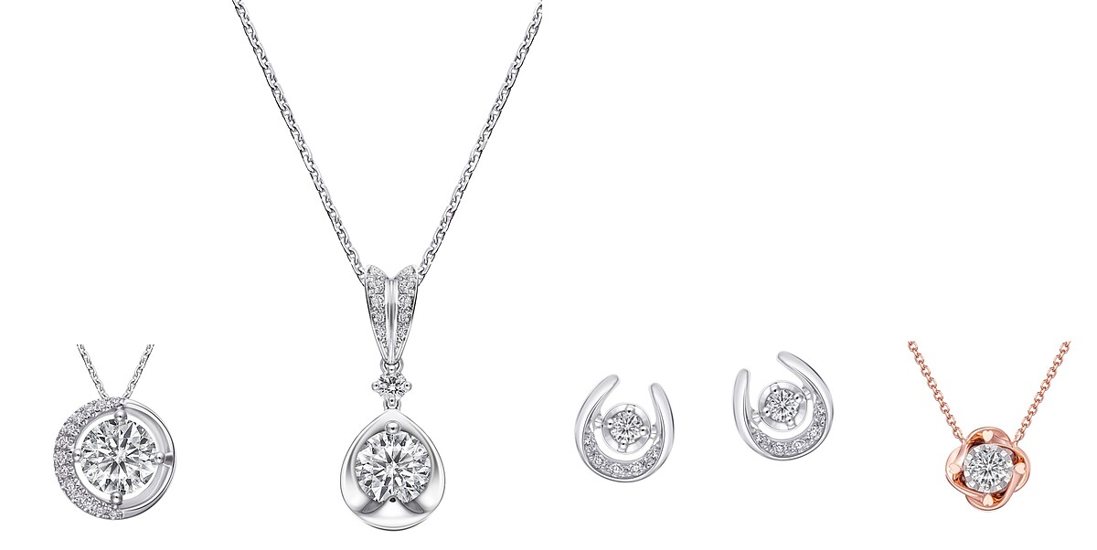 京華鑽石「耀眼」系列墜飾、「春妍」系列墜飾、「Unique U獨特的妳」系列耳環、「摯愛」系列套鍊