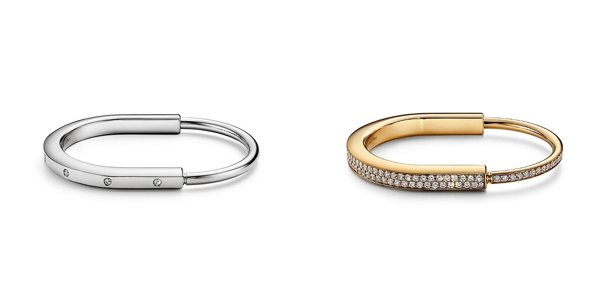 Tiffany Lock 18K白金鑲嵌十顆鑽手鐲、Tiffany Lock 18K金舖鑲鑽石手鐲。