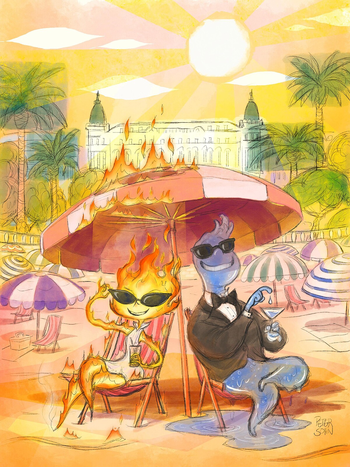 導演彼得孫特地為坎城影展創作的《元素方城市》畫作