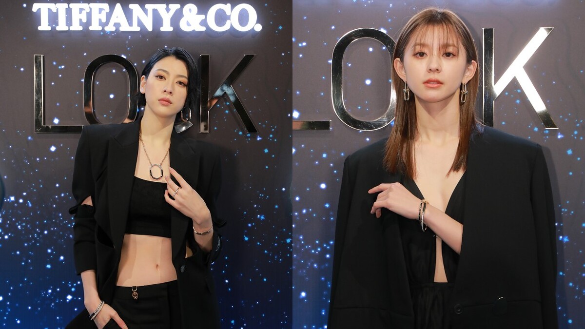 (左)日本女星三吉彩花佩戴Tiffany Lock系列作品、(右)日本女星朝比奈彩佩戴Tiffany Lock系列作品
