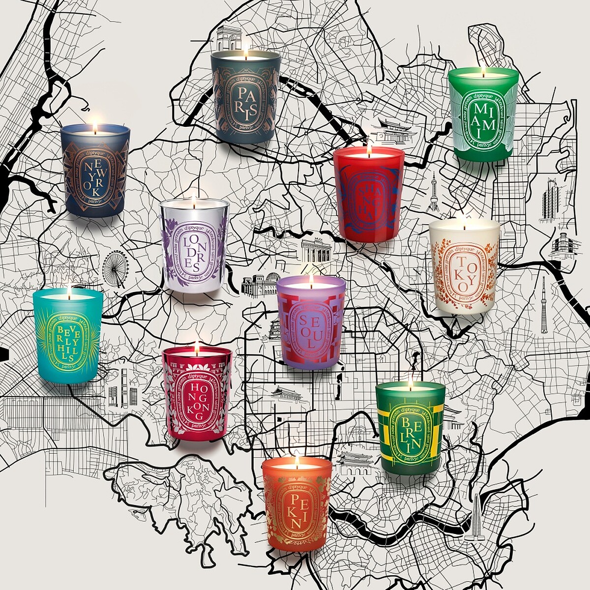 diptyque 2023城市限定香氛蜡烛系列。