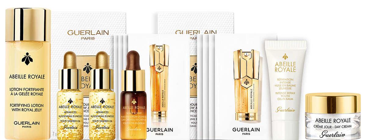 單品消費滿$10,500享【皇家蜂王乳修護禮】，皇家蜂王乳蜜露40ml、皇家蜂王乳平衡油3G 5ml *2、皇家蜂王乳頭皮修護精華5ml、皇家蜂王乳雙導眼部精華7日體驗禮、皇家蜂王乳臉部身體全能乳霜5ml、皇家蜂王乳蜂蜜修護霜7ml、皇家蜂王乳雙導精華體驗禮(輕巧盒裝版)，(價值$5,381)。