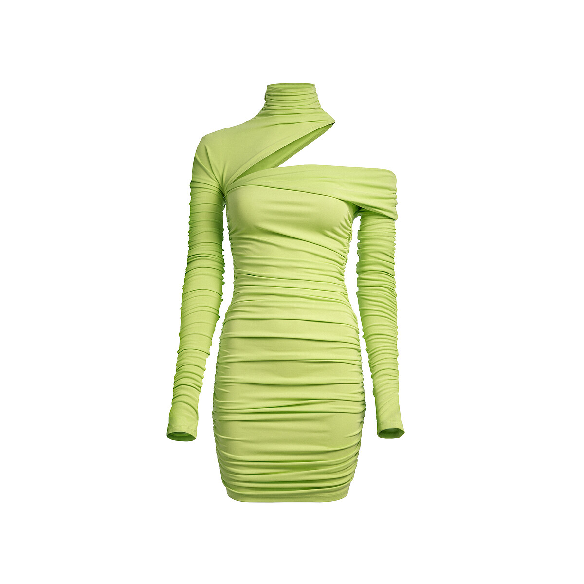 抓皺斜肩迷你洋裝，NT3499