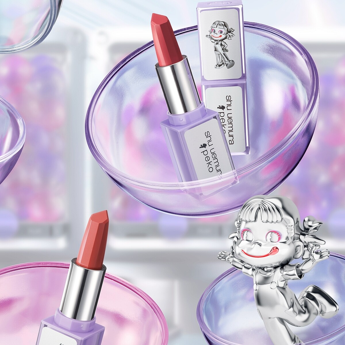 shu uemura植村秀X Peko無色限緞光極潤唇膏形象照。