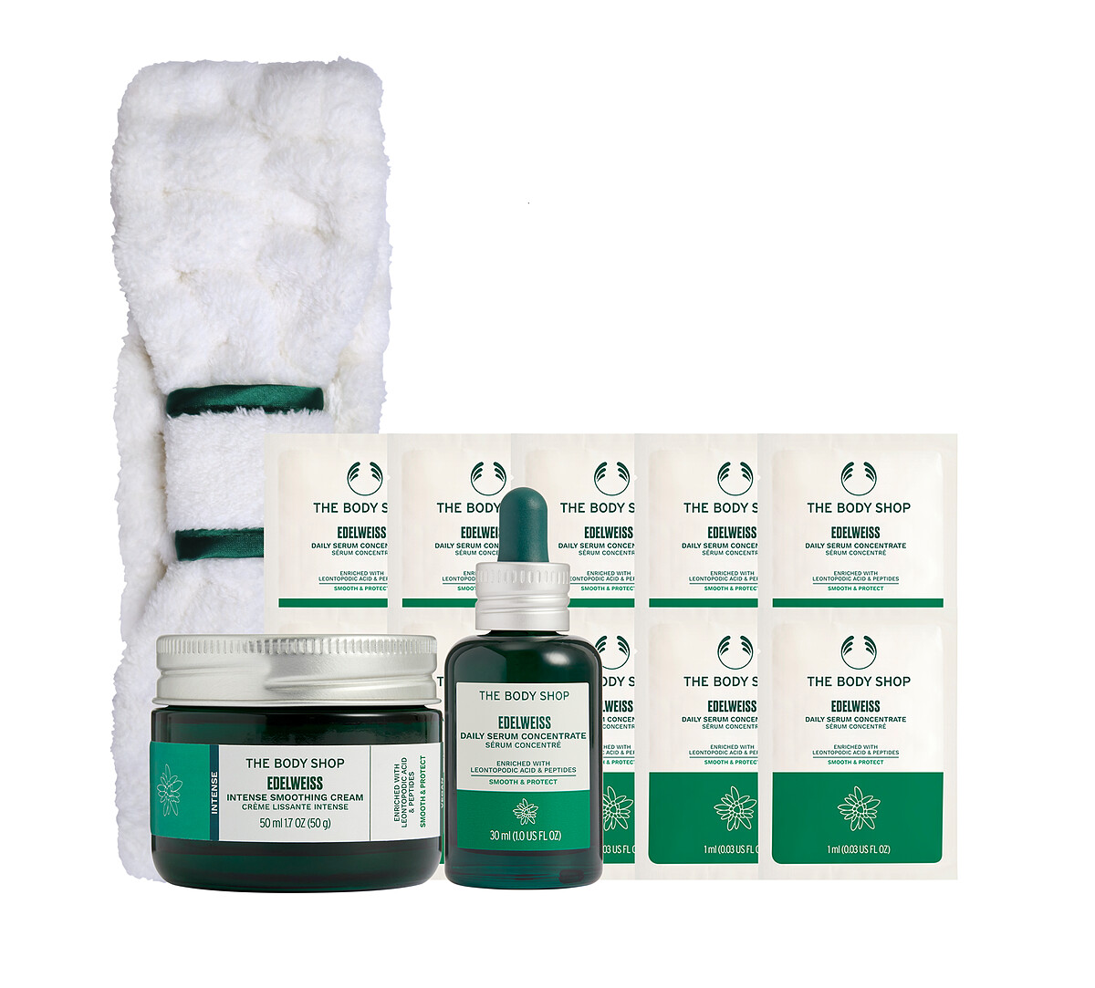 活顏素-30ML *1、澎潤/密集霜-50ML 任1、活顏素-1ML *10、漾顏髮帶 *1 特惠 NT3080 (原價 NT5350、58折)