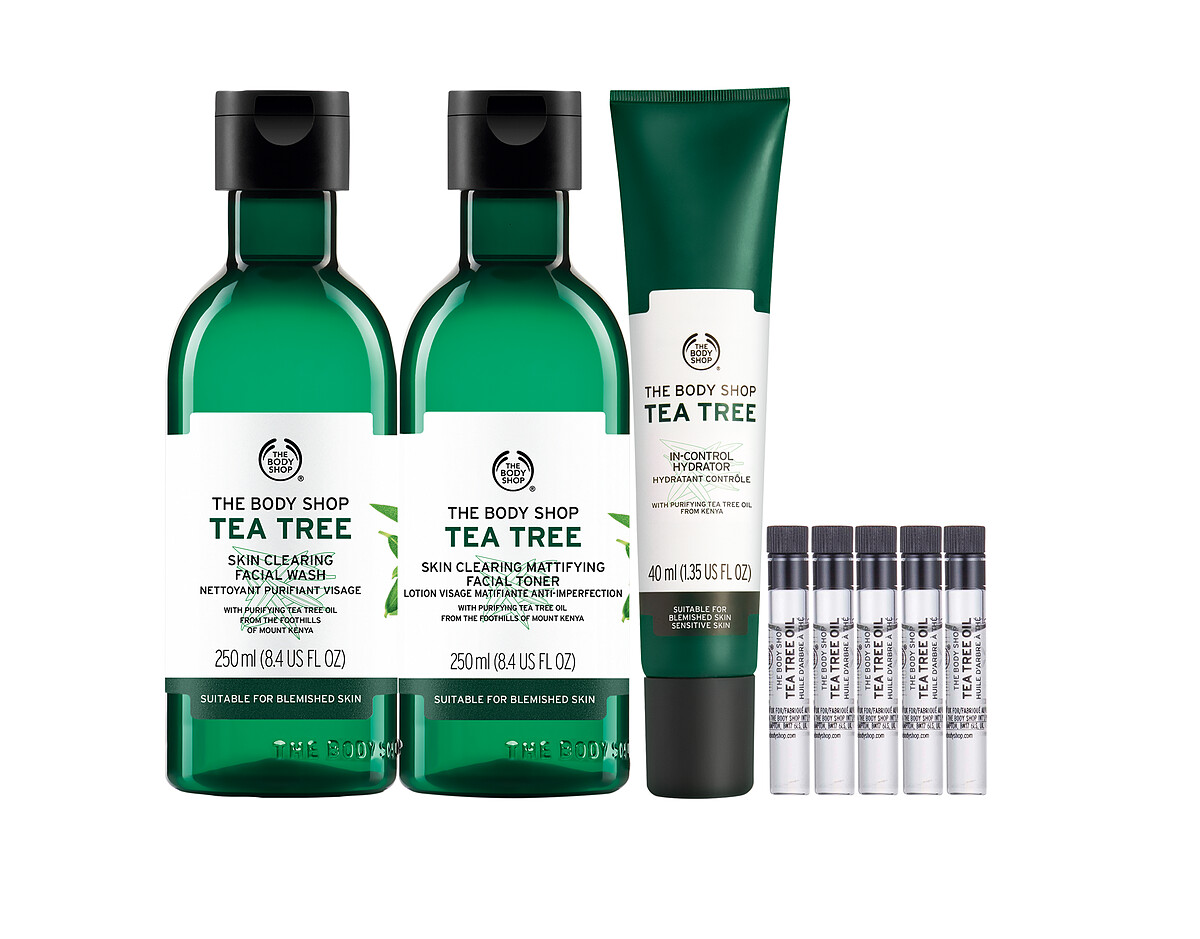 茶樹潔面膠-250ML *1、茶樹調理水-250ML *1、茶樹保濕乳-40ML *1、茶樹精油-1ML *5 特惠 NT1800 (原價 NT2540、71折)