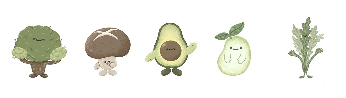 插畫家 Mi Illustration 為小小樹食繪製系列聯名形象角色。