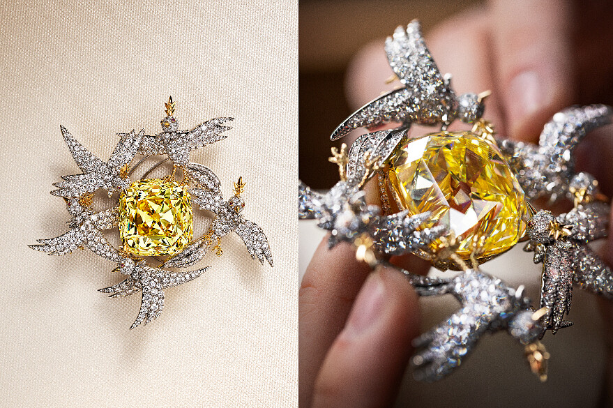 Tiffany & Co.重新設計Tiffany Diamond傳奇黃鑽，靈感源自傳奇設計師Jean Schlumberger的經典石上鳥作品