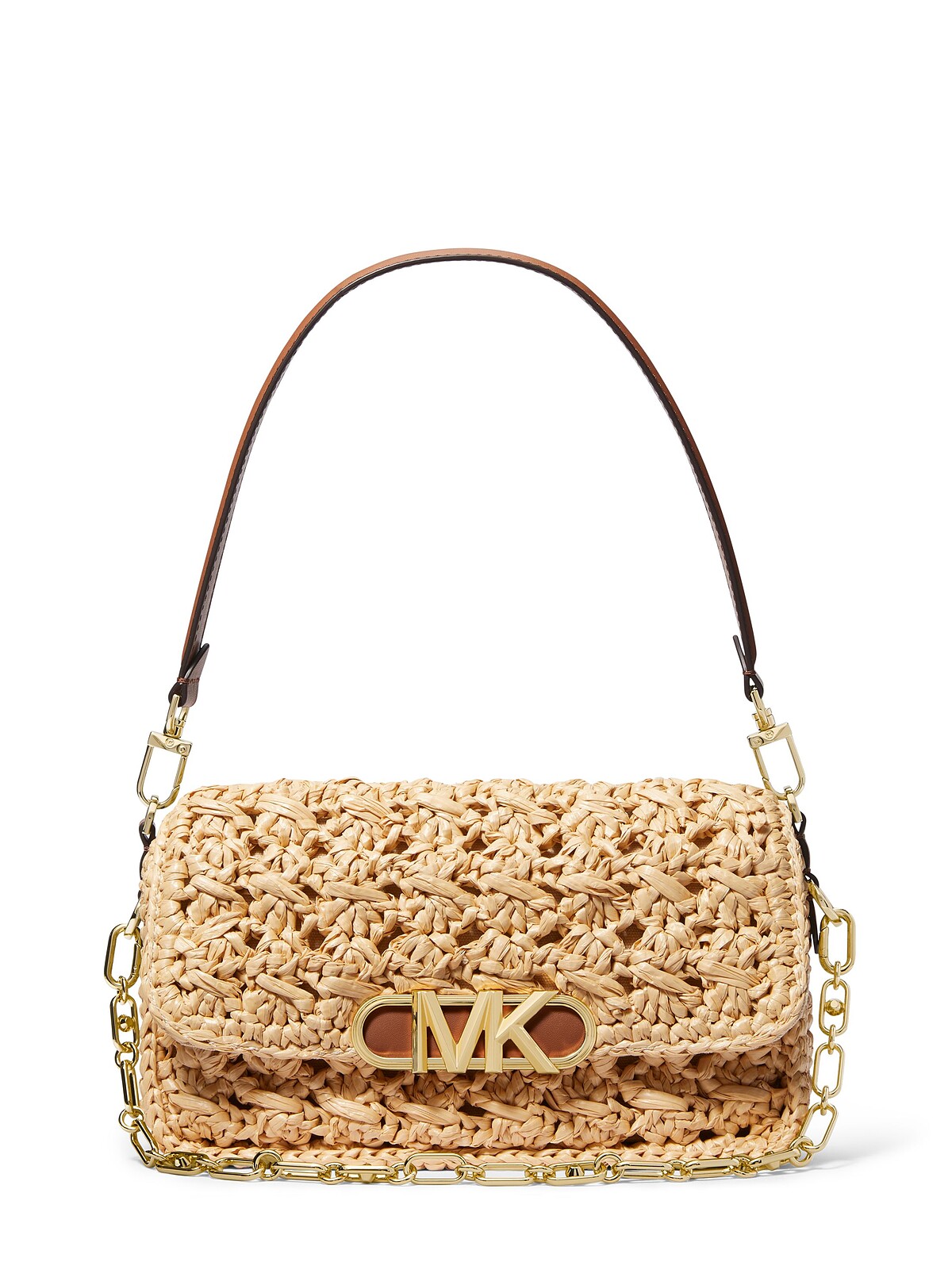 Michael Kors Parker米色草編金屬飾側背包，NT24,000。