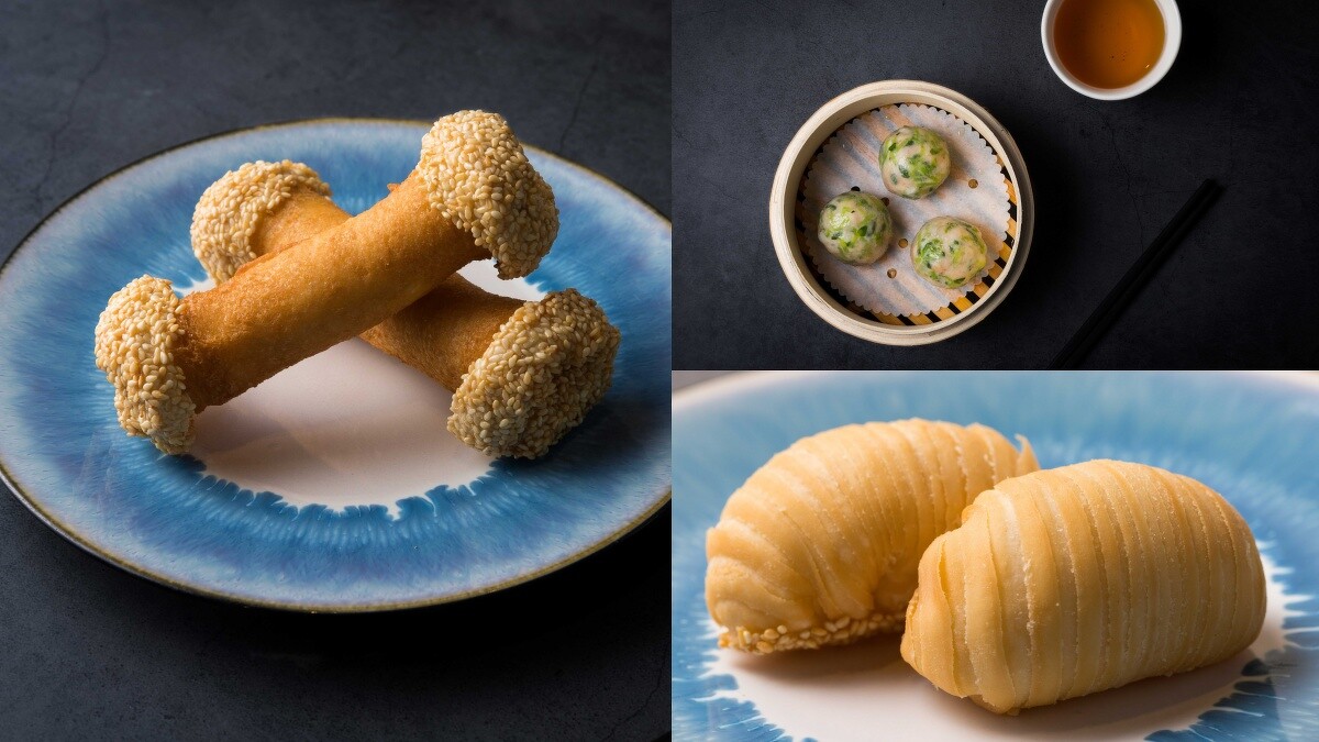 花枝⾖苗餃、蘿蔔千層酥、起士棗泥狗骨頭