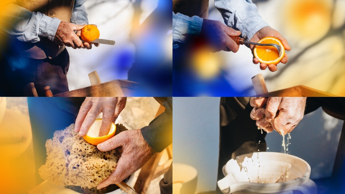 Acqua di Parma藍色地中海香橙限定版淡香水，香橙萃取過程。