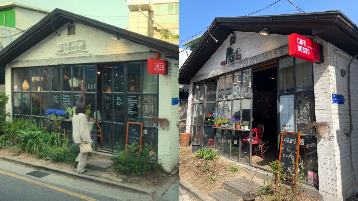 (左)男主角媽媽走進教大咖啡店(翻攝自Netflix)、(右)Cafe ROSSO實景(Photo by Julia)