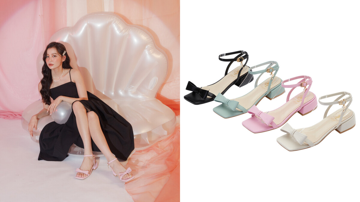 迪士尼小美人魚款浪漫蝴蝶結中跟涼鞋，售價NT$1,980