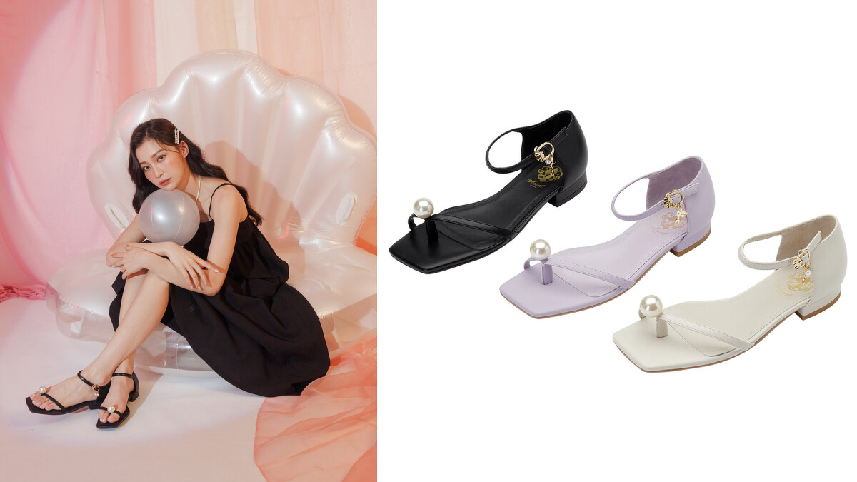 迪士尼小美人魚款珍珠夾腳低跟涼鞋，售價NT$1,980