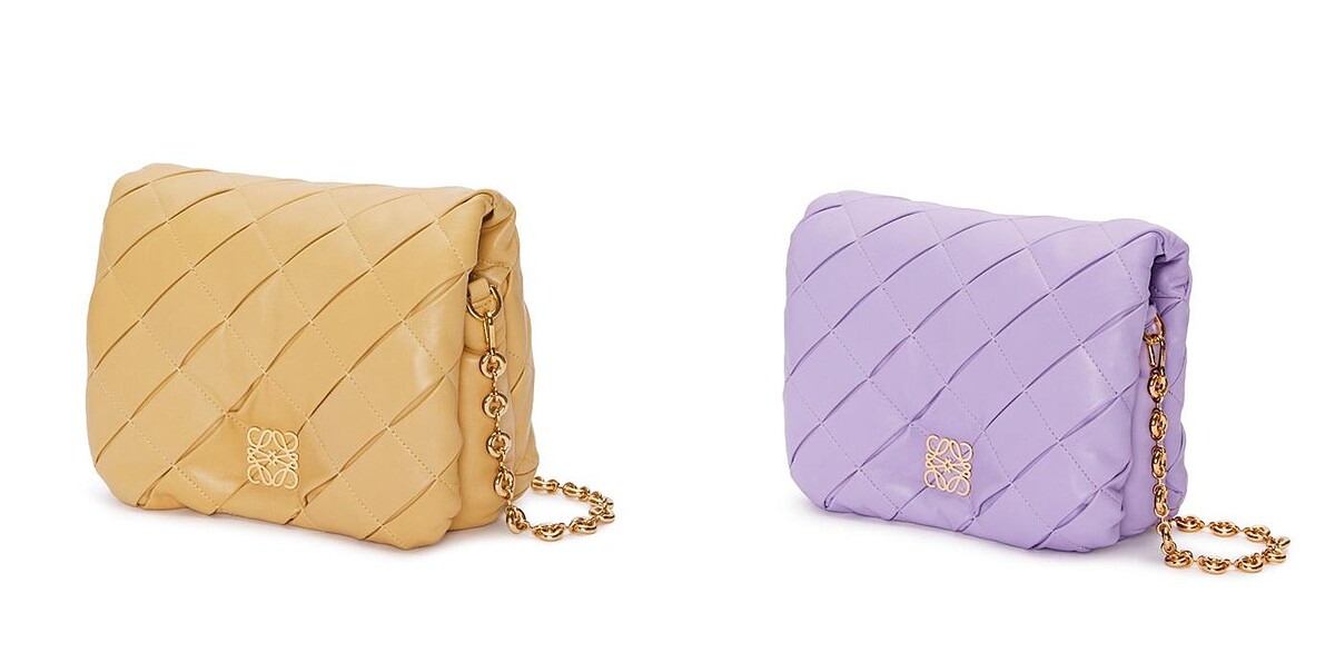 Goya鵝黃色菱格紋納帕羊皮肩背包、Goya薰衣草紫菱格紋納帕羊皮肩背包