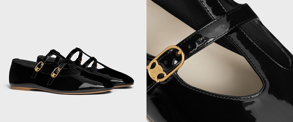 漆皮小牛皮雙搭帶LES BALLERINES CELINE MARY JANE BALLERINA平底鞋 NT.28,500