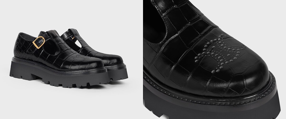 鱷魚紋壓花小牛皮CELINE TRIOMPHE BABIES通花粗踭鞋 NT.34,000