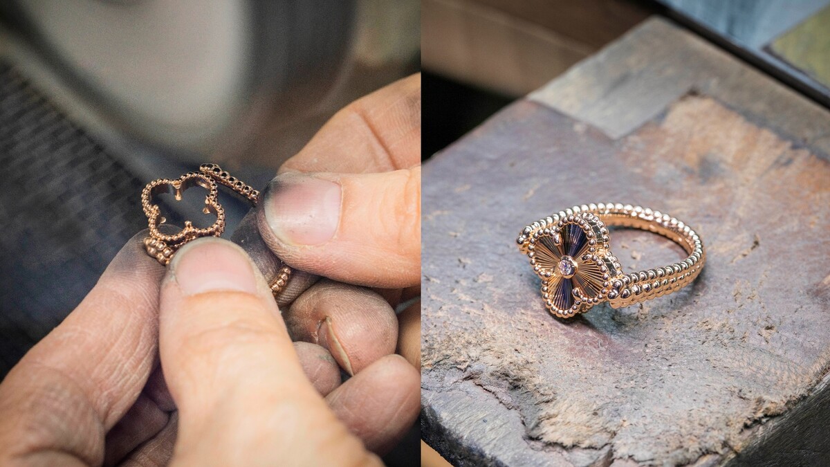 雙面戒指在環環緊扣的繁複工序下誕生，展現珠寶的典雅氣韻和百變魅力，延續世家可轉換式作品的傳統。