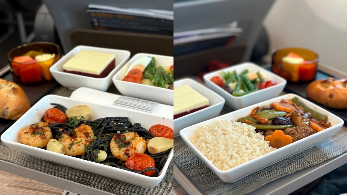 豪經艙餐點，承裝器皿相較經濟艙更精緻。