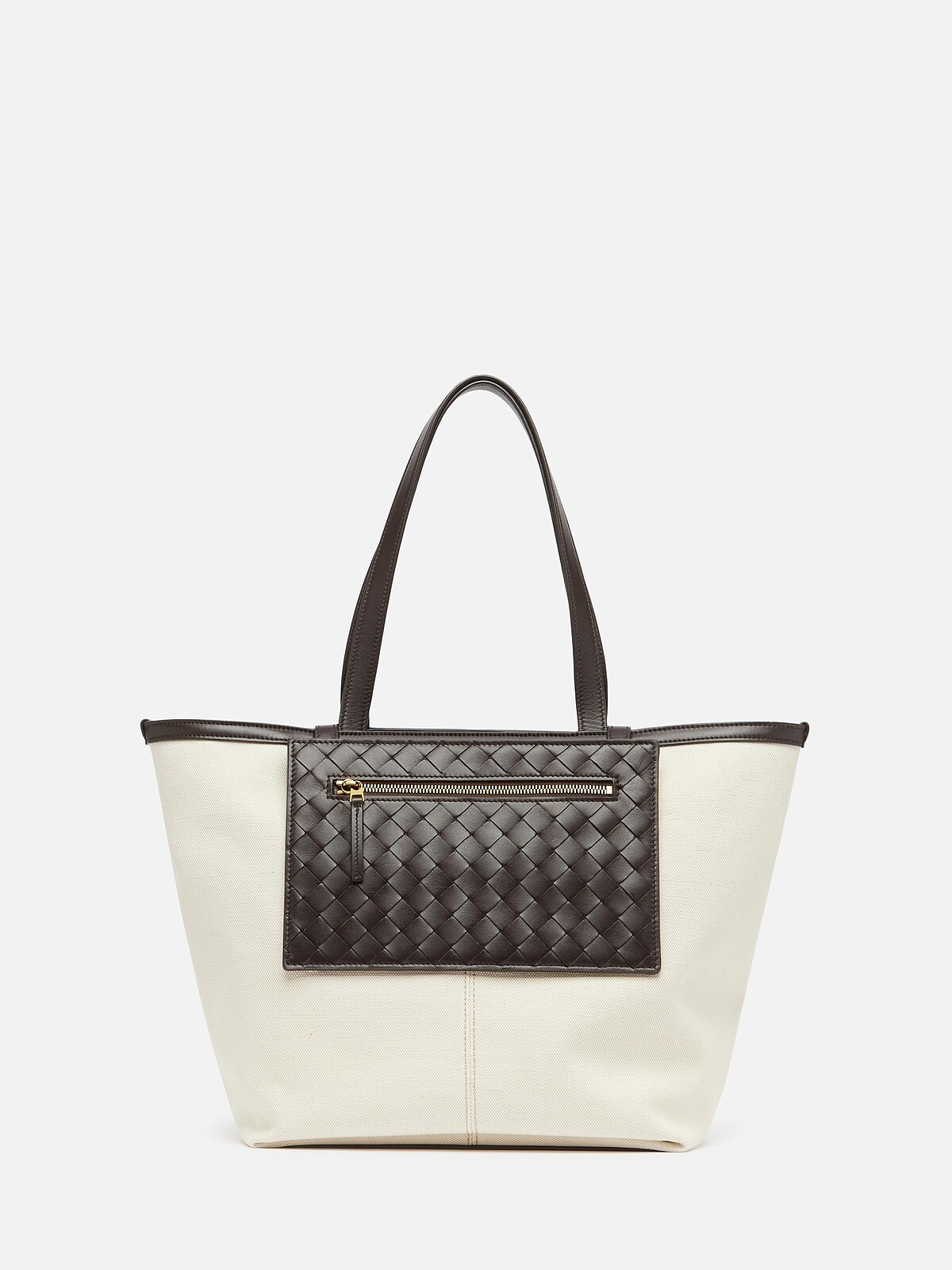 Flip Flap 皮革編織帆布托特包，NT77,000。