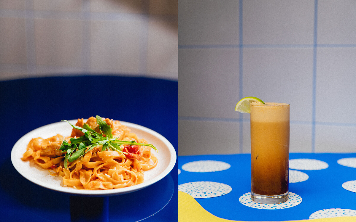 「明太子雞胸義大利麵」與「西西里咖啡」。