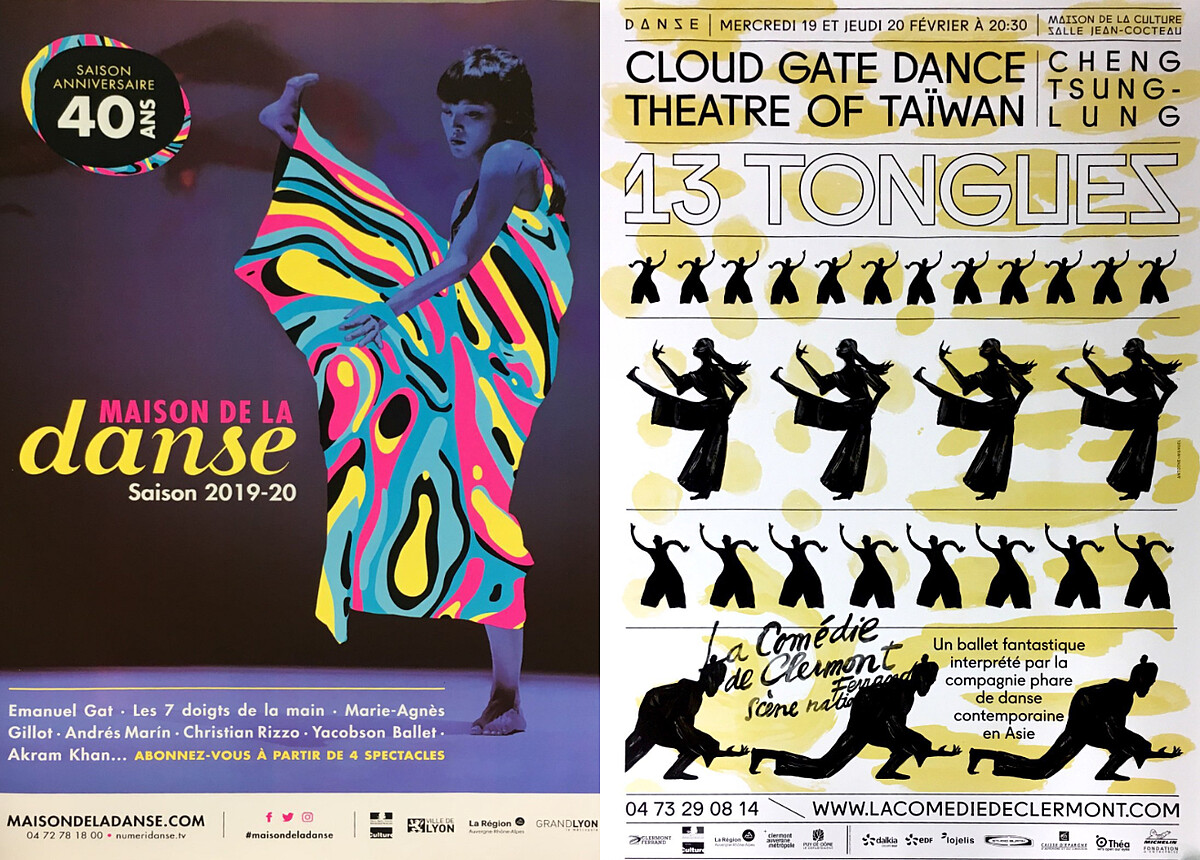 左：2020春季歐巡－法國奧爾良國家劇院「十三聲」海報；右：2020春季歐巡－法國克萊蒙費朗國家劇院「十三聲」海報。