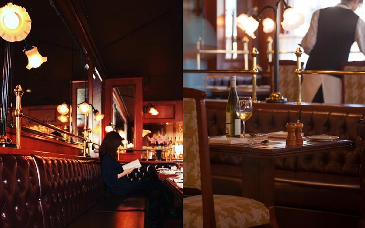 黃銅欄杆、布根地紅座椅，忠實呈現法國經典氛圍的法式小酒館。