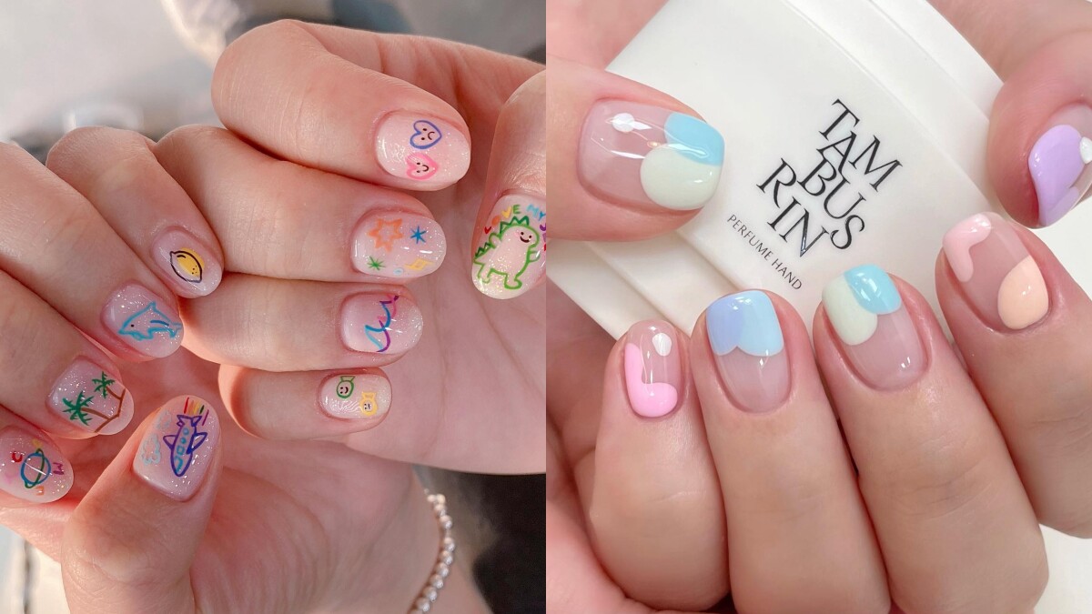 2023柔和塗鴉風美甲15款推薦！清新配色x隨性畫作感，不挑風格都能駕馭
