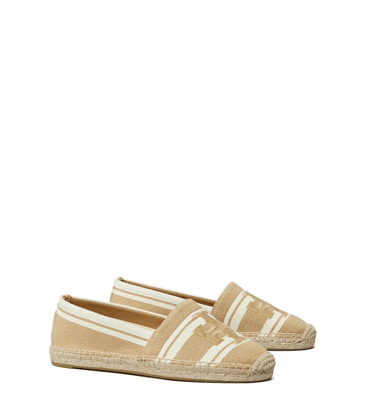 Tory Burch 駝色雙 T LOGO 緹花漁夫鞋，NT9,590。