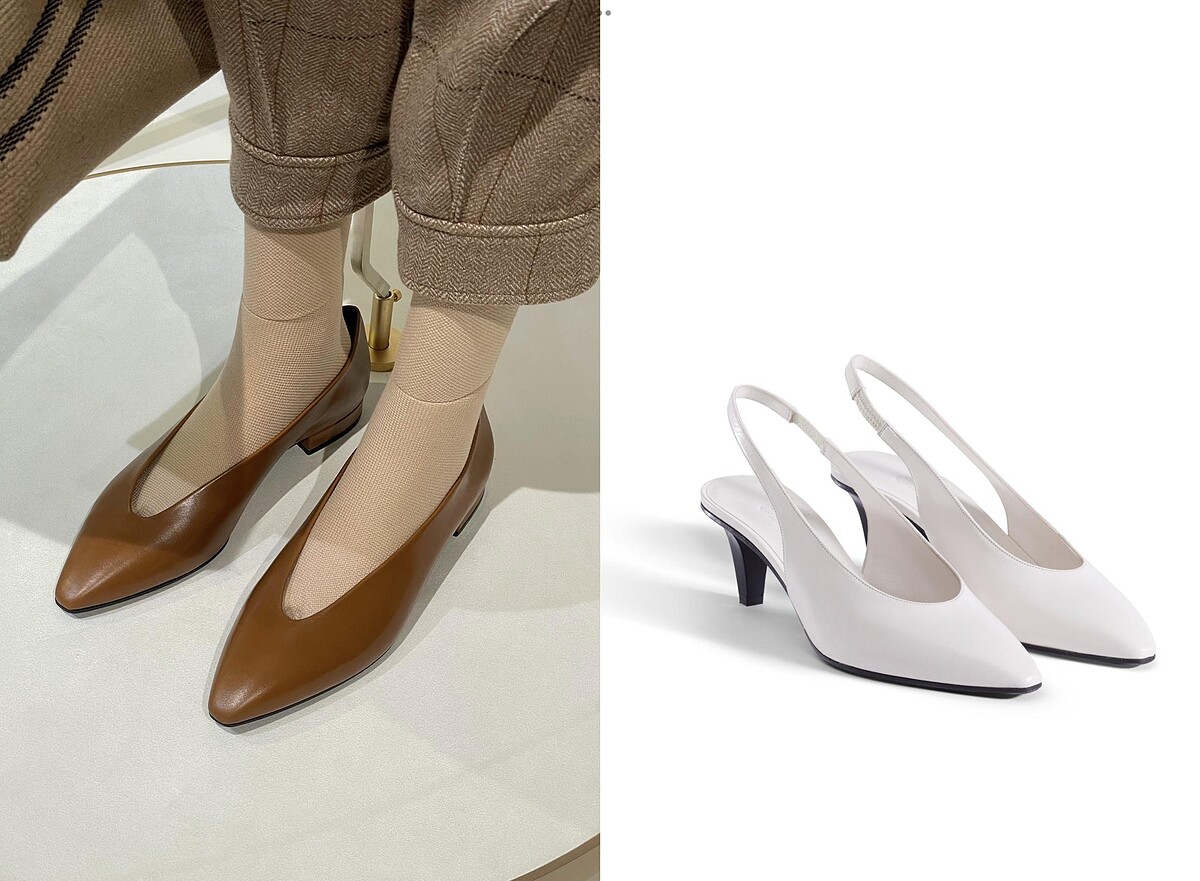 Loro Piana REBECCA 芭蕾平底鞋，價格店洽。尖頭低跟鞋，價格店洽。