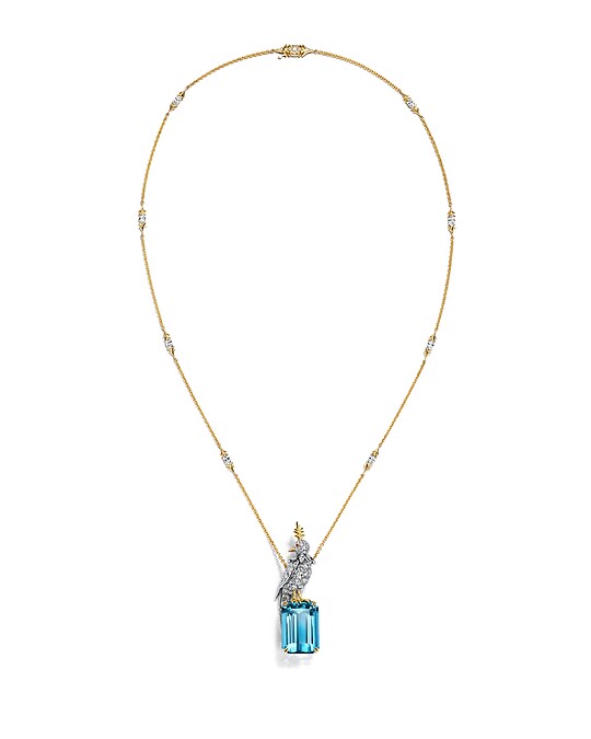 Schlumberger by Tiffany _ Co.石上鳥系列 - 鉑金與18K金鑲嵌總重逾21克拉海水藍寶主石鏈墜