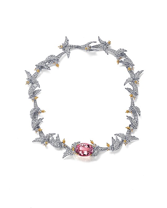 Schlumberger by Tiffany _ Co.石上鳥系列 - 鉑金與18K金鑲嵌總重逾35克拉摩根石主石項鍊