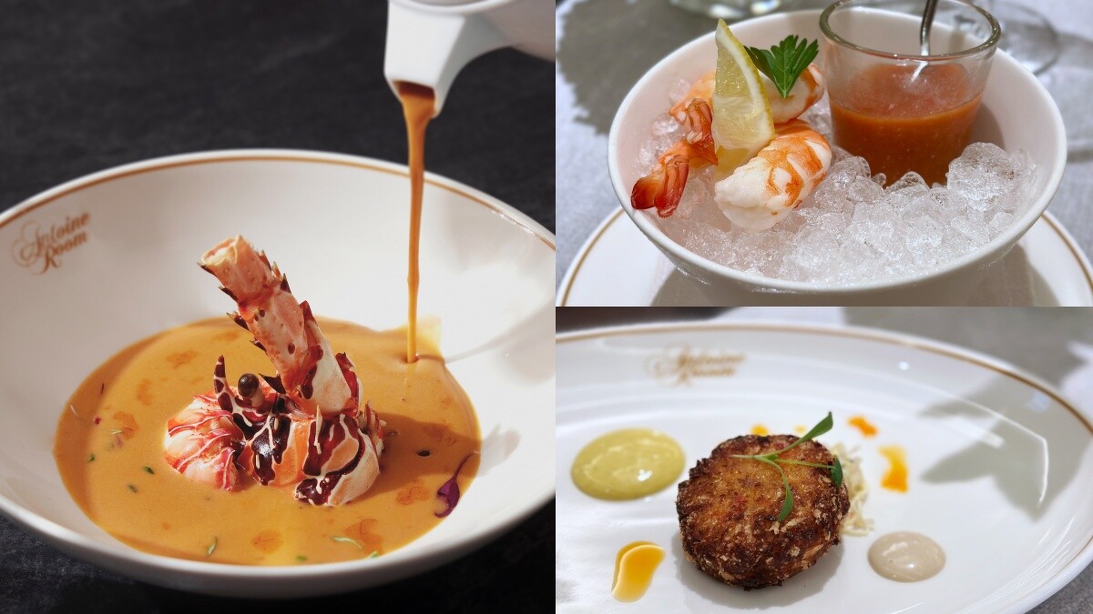 干邑風味龍蝦湯、雞尾酒蝦、蟹肉餅