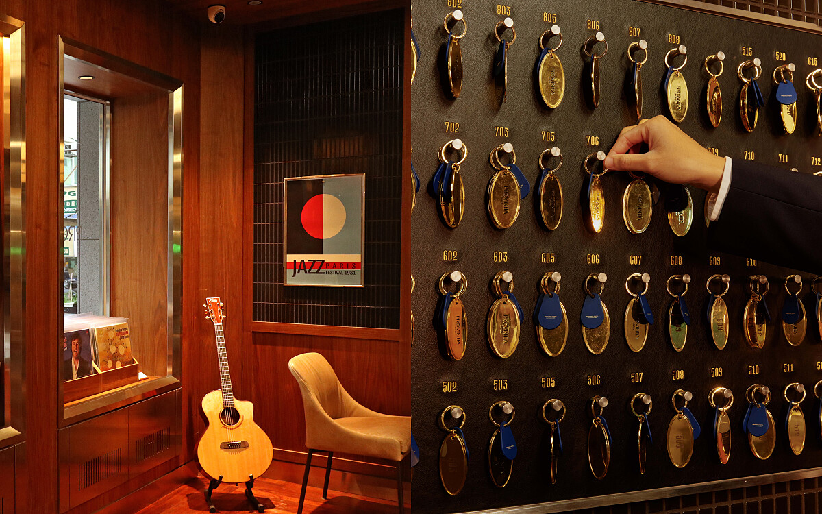 歐洲老電影常出現的復古鑰匙牆、黑膠唱盤展示區。