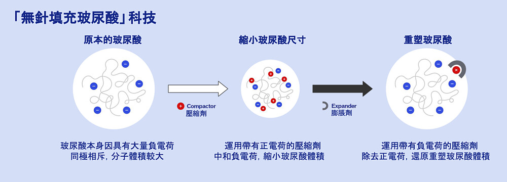 資生堂「無針填充玻尿酸科技」原理示意圖。