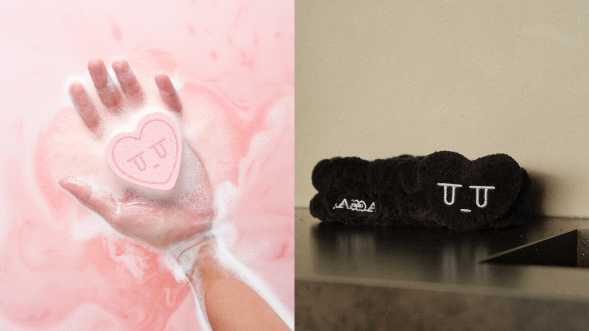 SAWAA x Kurt 2023七夕情人節聯名禮盒裡的香氛氣泡泡澡球與黑色愛心法蘭絨髮帶。