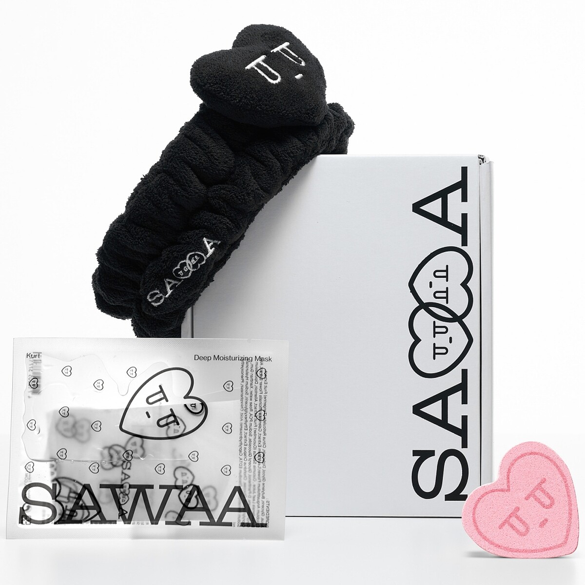 SAWAA x Kurt 2023七夕情人節聯名禮盒(10片極致保濕面膜、香氛氣泡泡澡球、黑色愛心法蘭絨髮帶),NT2,200